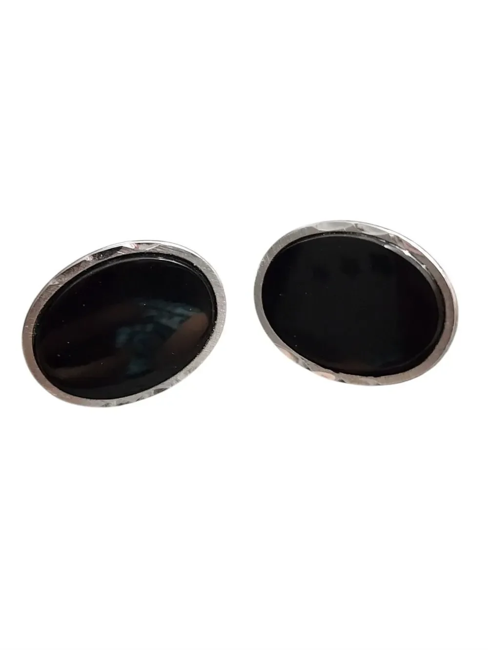 Oval Black Onyx Silver-Trim Cufflinks
